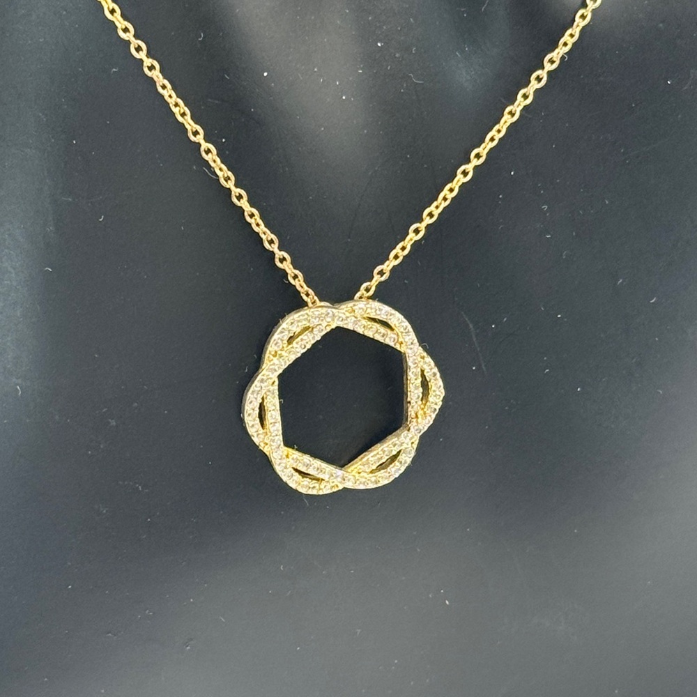 Gold and CZ Circle Twist Necklace